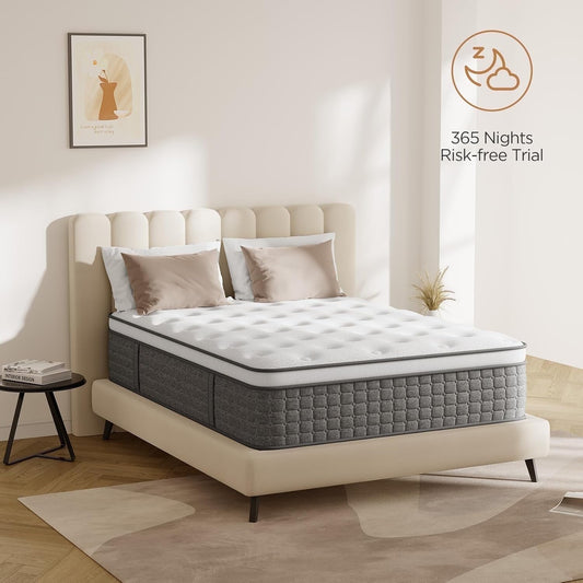 Kizreo Full Size Mattress in a Box 12 inch, Breathable Memory Foam and Individually Pocketed Spring Hybrid Mattress, Pressure Relief, Motion Isolation, Medium Firmness