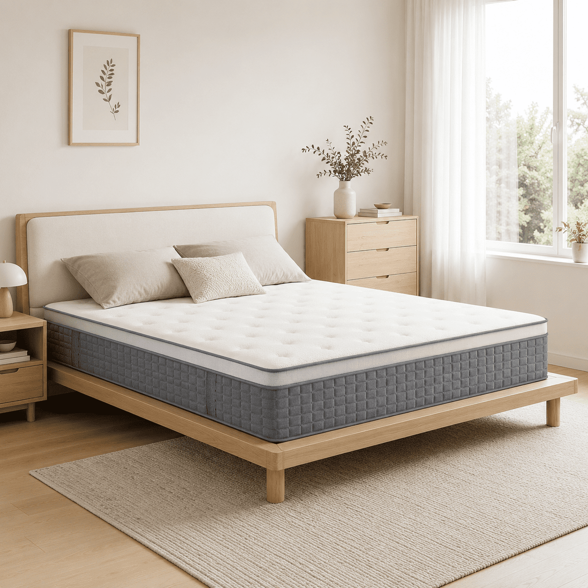 GREOO 10''King Mattress Extra Firm Hybrid Mattress with Cooling Gel Memory Foam and Pocketed Springs,Euro Top