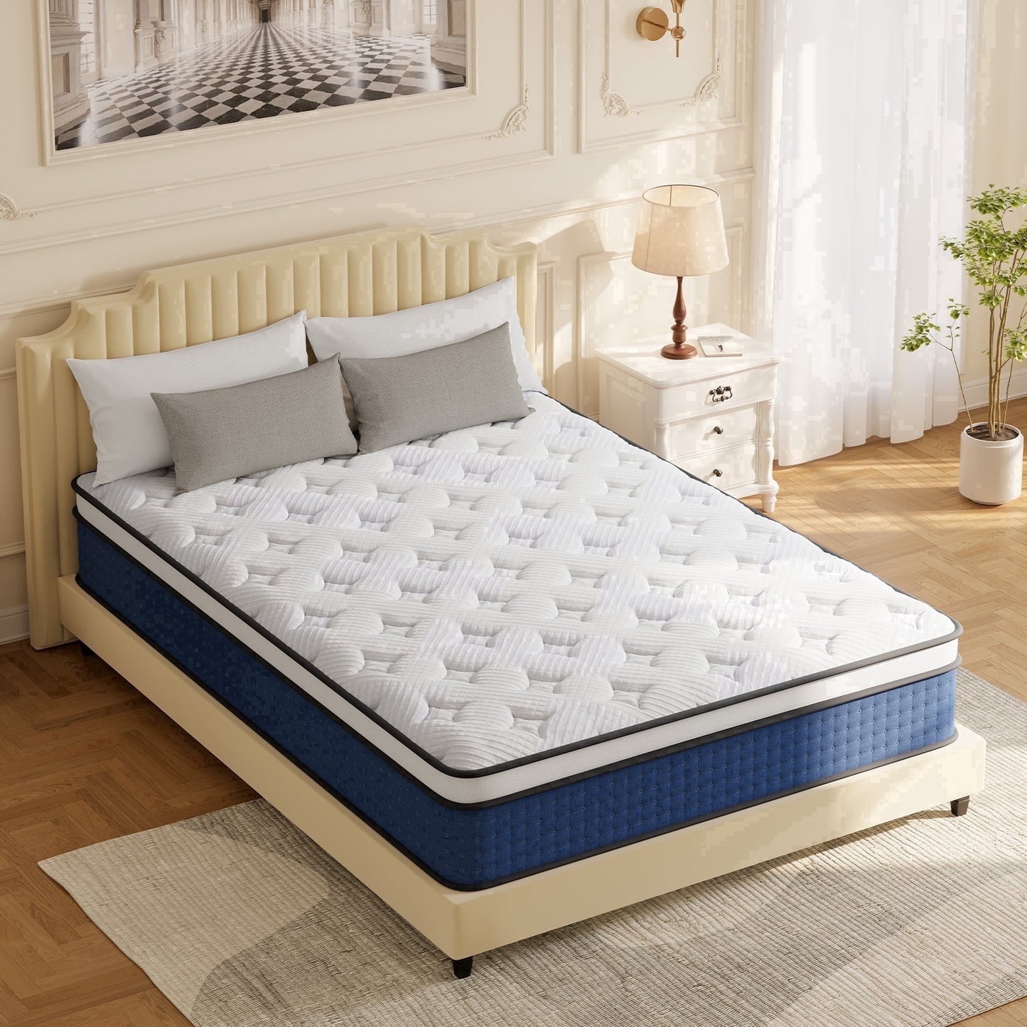 Dealnight 14" Queen Size Firm Hybrid Mattress in-a-box, Cooling Gel & Independent Spring, CertiPUR-US Certified, 10-Year Warranty, All Sleep Positions & Pets